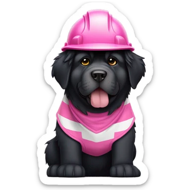 Black Tibetan Mastiff with pink and white striped hardhat doing construction that is sized 48x48 sticker