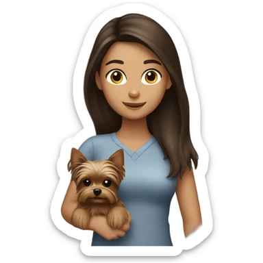 brunette girl with beawer yorkshire terrier  sticker