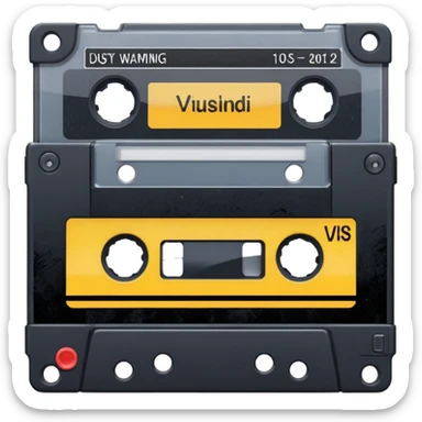 VHS tape with scratched warning label.
 sticker