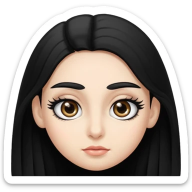 Eye black and big, eyelashes long, eyebrows black, skin white, and so beautiful hair long and black sticker