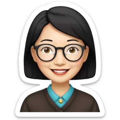 black hair Elder asian woman with glasses sticker