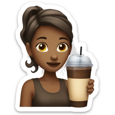 a girl drinking a cup of iced coffee sticker