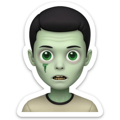a pretty zombie boy with black hair bearing a resemblance to Ivan from Alien Stage in memoji apple format sticker