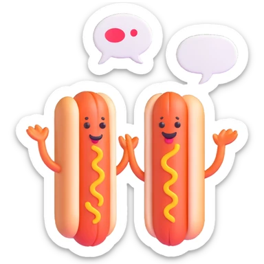 two hotdogs talking to each other, each with a speech bubble, fun and expressive sticker