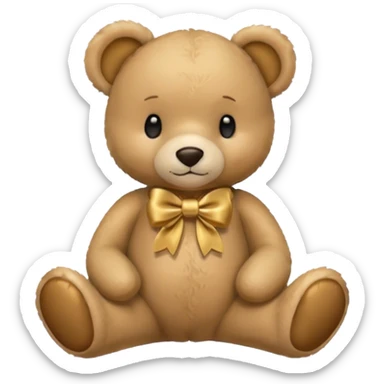cute beige teddy bear with golden bow sticker