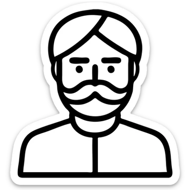 bold Indian man with a moustache, flat icon style, strong features sticker