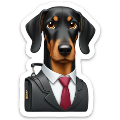 Doberdore dog (floppy ears) in tie and with briefcase  sticker