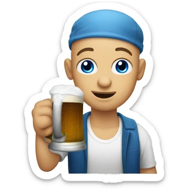 bald blue eyed emoji drinking beer sticker