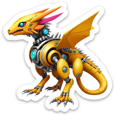  exotic futuristic warm-colored modern cyber-Fakémon-Digimon-Trico-creature sticker