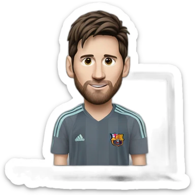 I want you to make a super realistic emoji of Messi while he is using a gray laptop, showing the laptop lid and Messi's face on top. It doesn't have to have a keyboard. sticker