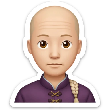 chineese man with a bald head and BRAID coming out in the middle sticker