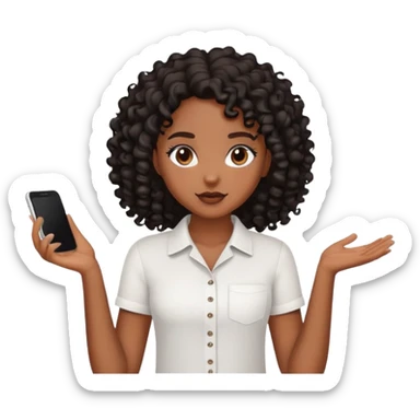 A black girl with black curls using a white shirt sticker