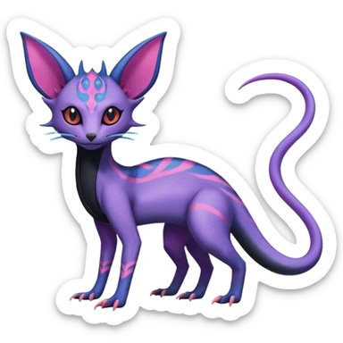 Rare realistic cool cute epic aesthetic gothic colorful Salandit-Amaura-Espeon-Genet-species-Fakemon-hybrid-creature, with markings, full body sticker