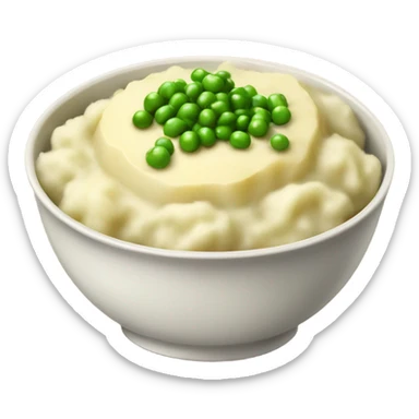 bowl of mashed potatoes with gravy and peas sticker