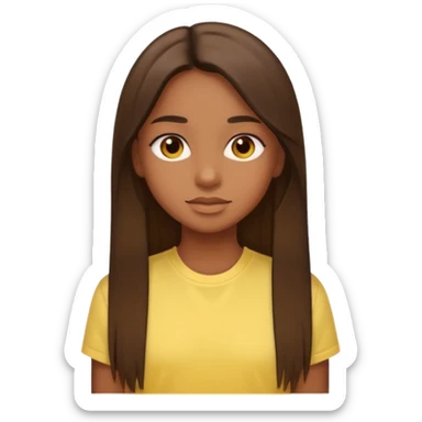  a brown skin girl with brown straight long hair with brown eyes with a light yellow shirt sticker