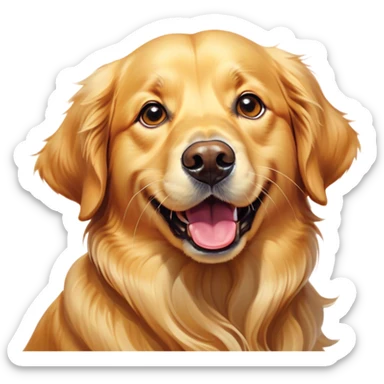 Cinematic Comical Golden Retriever Portrait Emoji, Head tilted dramatically with an exaggeratedly amused expression, featuring a vibrant golden coat with a lively sheen, wide, expressive brown eyes filled with playful disbelief, Simplified yet hilariously expressive features, highly detailed, glowing with a slightly sassy glow, high shine, dramatic yet playful, stylized with an air of cheeky mischief, bright and endearing, soft glowing outline, capturing the essence of a spirited and over-the-top companion, so meme-worthy it feels like it could side-eye its way into internet fame instantly! sticker