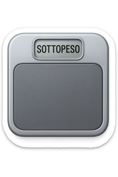 bilancia pesapersone con la scritta "SOTTOPESO" SUL DISPLAY, stile emoji iphone, iperrealistico 4k sticker