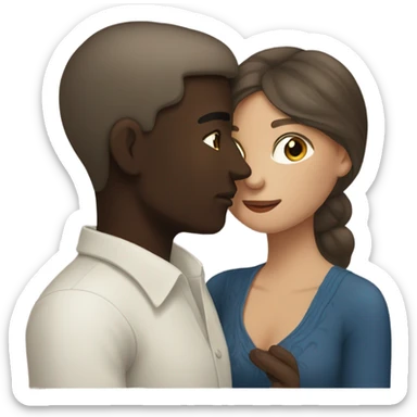Balinese dark-skinned guy kisses a white-skinned Russian girl but with brown hair sticker