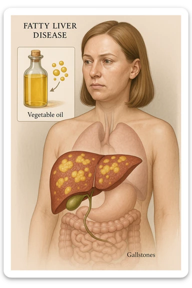 donna con fegato grasso immagine realistica e usa oli vegetali formando anche calcoli biliari sticker