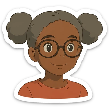 african american girl head with oversize glasses and gray hair in bunches, ghibli style sticker
