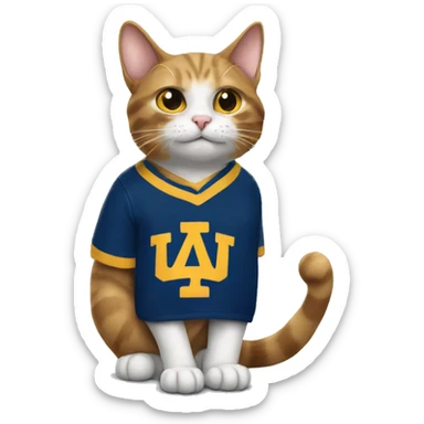 cat wearing a university of california berkeley shirt sticker