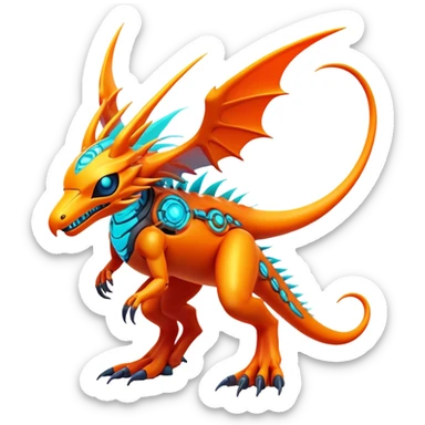 Tropical futuristic lush warm-colored neon-colored Fakémon-Digimon-creature (full body) sticker