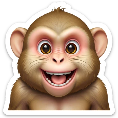 Cinematic Cheeky Macaque Portrait Emoji, Grinning mischievously with a tilted head and a playful smirk, showcasing a smart, agile build with soft, textured fur and wide, sparkling eyes pulling a funny face, Simplified yet strikingly expressive features, highly detailed, glowing with a warm, vibrant radiance, high shine, spirited and impish, stylized with an air of cheeky primate mischief, focused and teasing, soft glowing outline, capturing the essence of a cheeky macaque that looks ready to jump out of the screen with playful charm! sticker