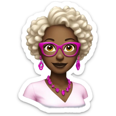 black women with earrings with fuchsia glasses with curls happy sticker