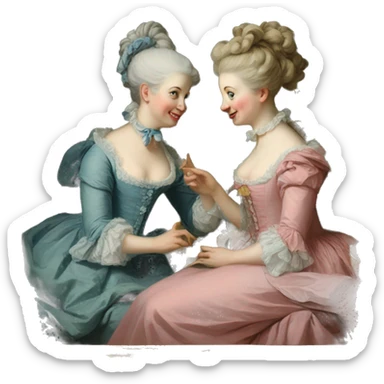 Painting of two rococo women chatting sticker
