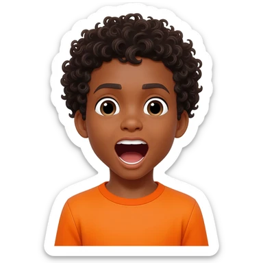 black boy curly hair orange shirt yawning sticker