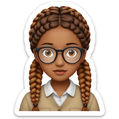 Brown skinned girl with brown eyes and black framed glasses with braids that have ginger in the back sticker