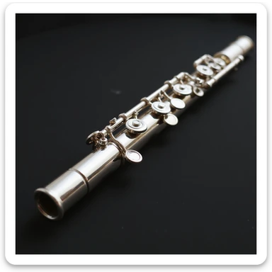 realistic depiction of band flute with metallic body and buttons, mouthpiece visible, no person, instrument only, plain background sticker