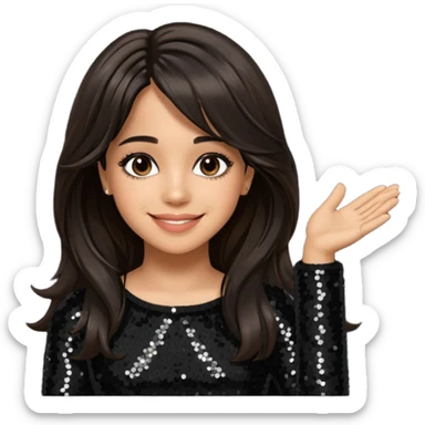 Camila Cabello from Fifth Harmony with long dark brown hair, black sequin outfit sticker