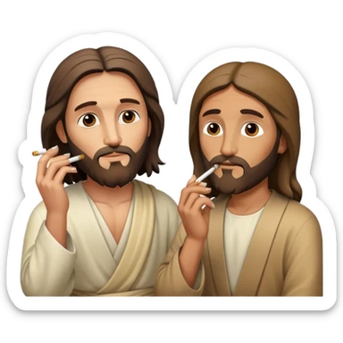 Jesus Christ and Mohammad smoking a cigarette sticker