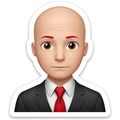 man Bald with red necktie, red dress, tattoos. sticker