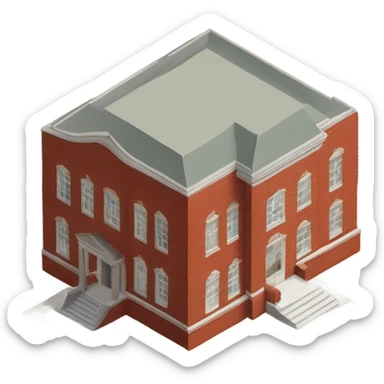 isometric single story red brick meeting hall sticker