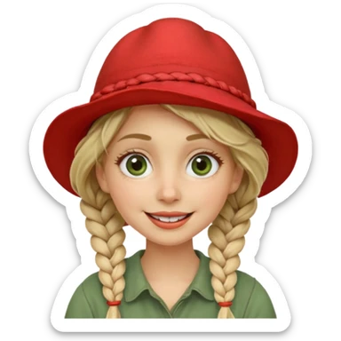 messy green clay mask and red tourist hat blond braided woman big eyes smiling sticker