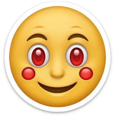 Make a yellow emoji smiling with red and tired eyes, under his nose there are white powder sticker