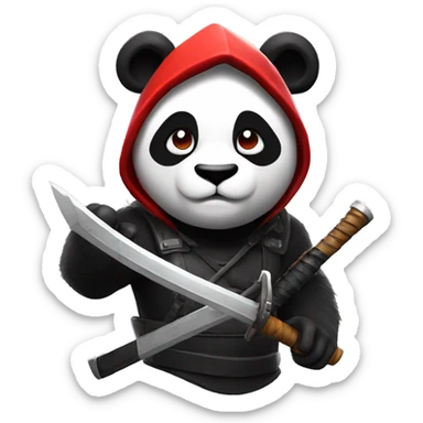 crea un emoji de un panda blanco y negro con una katana ojoa rojos en fortnite epico p sticker