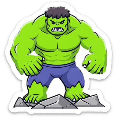 World Breaker Hulk, ultimate green monster with earth-shattering power, cracked ground beneath him sticker