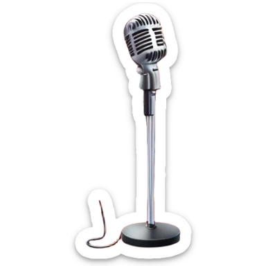 Create a glamorous and vibrant emoji that represents pop or stage vocal performance. The design should feature an empty stage with concert lighting. Include elements like an iconic stage microphone with a sparkling, rhinestone-studded microphone stand, set on a red carpet, a celebratory firework display in the background and a ribbon of musical notes flowing around the scene to symbolize the performance's energy. Use bright colors like gold, red, and silver to emphasize the excitement and glitz of the pop vocal world. The background should be transparent. sticker