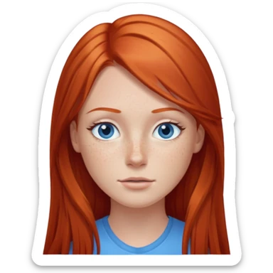A red head with long straight hair, she has blue eyes  sticker
