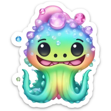 Kawaii rainbow pastel bedazzled sea monster    sticker