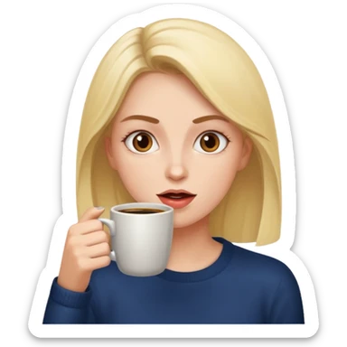 Woman drinking coffee and The edges of the eyes are wide open in the morning  sticker