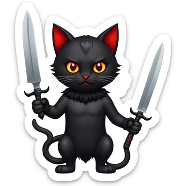 A devil cat holding two knives  sticker