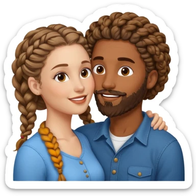 brown skinned man with braids and a beard kissing a white woman with curly brown hair  sticker