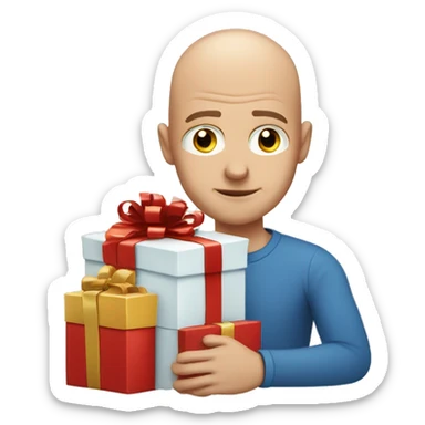 Blue eye bald Caucasian man getting presents sticker