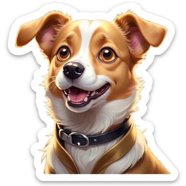 Cinematic Comical Domestic Dog Portrait Emoji, Head tilted dramatically with an exaggeratedly amused expression, featuring a striking coat with a playful glimmer and wide, expressive eyes brimming with humorous disbelief, Simplified yet hilariously expressive features, highly detailed, glowing with a slightly sassy glow, high shine, dramatic yet playful, stylized with an air of cheeky mischief, soft glowing outline, capturing the essence of a spirited and over-the-top dog that looks ready to side-eye its way into internet fame instantly! sticker