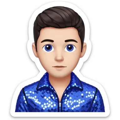 Jonathan Bailey with dark brown hair, perwinkle sequin outfit sticker