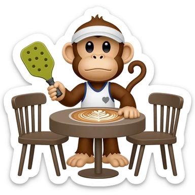 Picklball playing monkey in a coffee sticker
